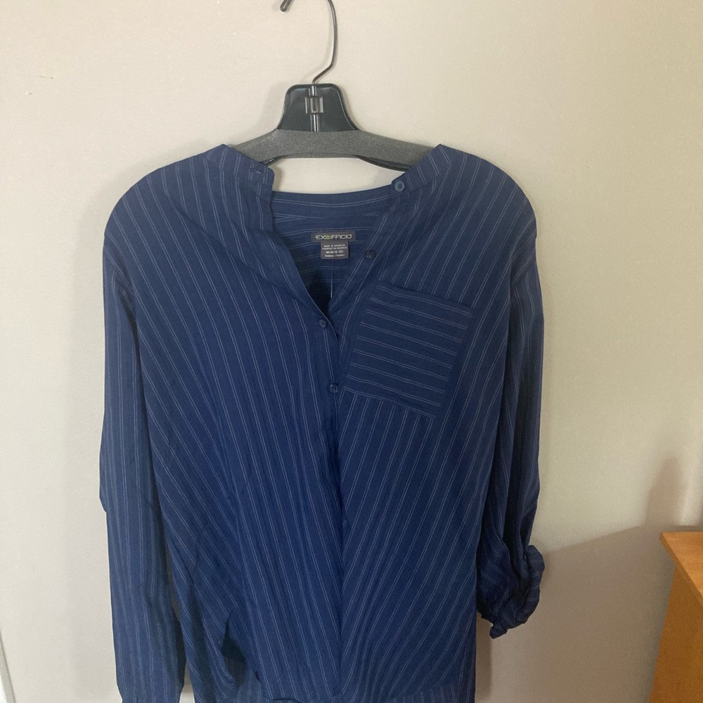 Exofficio Navy Blue Pinstripe Button-Down Shirt